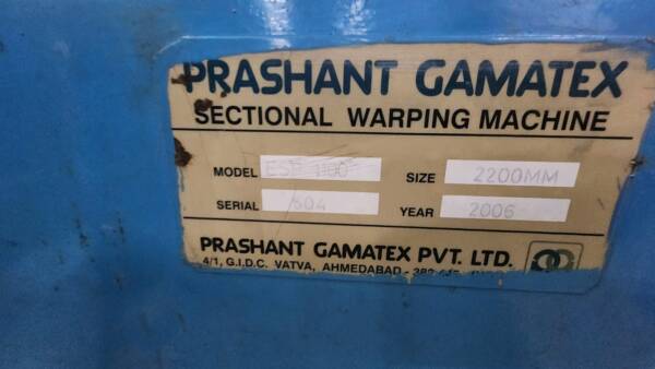 PRASHANT GAMATEX SECTIONAL WARPING MACHINE 2200 CMS - Image 2